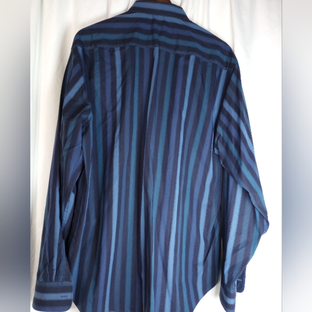 XL EUC Mens Bugatchi Uomo Blue Striped Luxury Shirt High End Preppy Rich Club - Picture 4 of 4